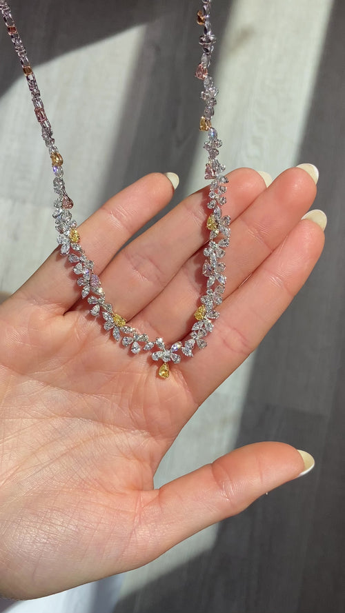 Pink, Yellow, and White Diamond Necklace