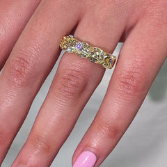 5 Carat Yellow Diamond Antique Cushion Diamond Half Eternity Band