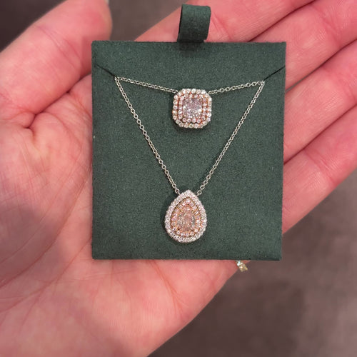 Pink Diamond Double Halo Pendant Necklace
