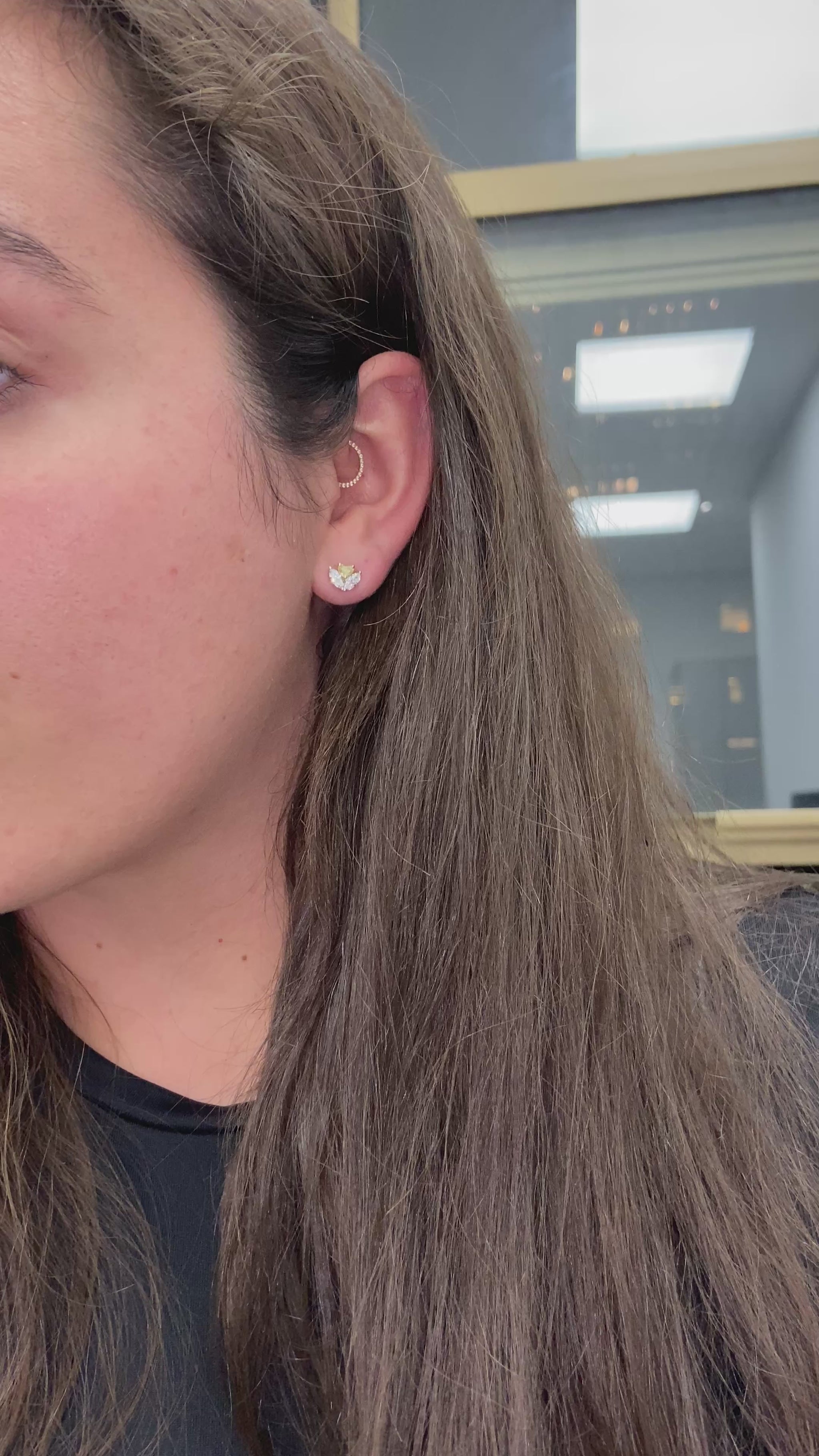 Fancy yellow diamond studs. everyday diamond studs.