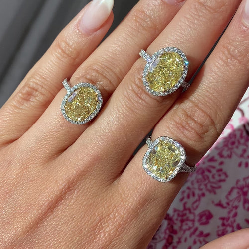 6ct Fancy Light Yellow Oval Diamond Halo Engagement Ring