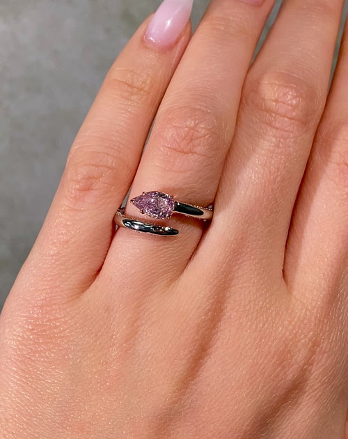 Pink Pear Diamond Platinum Spiral Ring