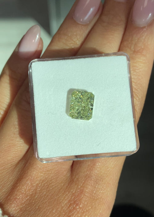 4.03 Carat Fancy Green-Yellow Elongated Radiant Cut Diamond