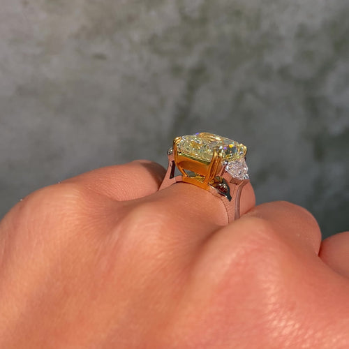 11.11ct Fancy Light Yellow Elongated Radiant Diamond Engagement Ring