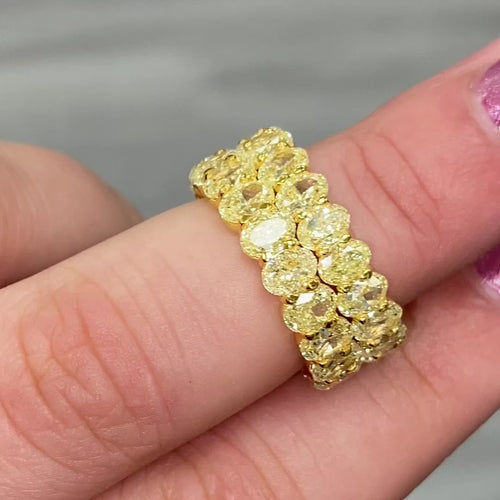 Oval diamond eternity ring. Yellow diamond oval eternity ring. Yellow diamond band. Canary diamond band. Yellow oval diamonds. Fancy yellow oval diamond ring. Yellow diamond stackable rings.