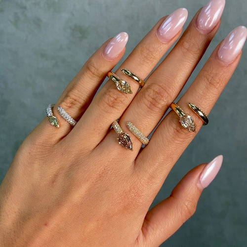 Green Diamond Pavé Spiral Pinky Ring