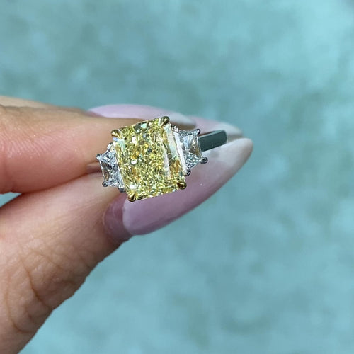 3 Carat Elongated Radiant Yellow Diamond Engagement Ring