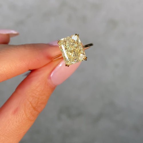 5.74 Carat Fancy Yellow Elongated Radiant Diamond Solitaire Engagement Ring