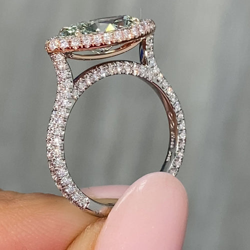 Green Marquise Diamond Halo Ring