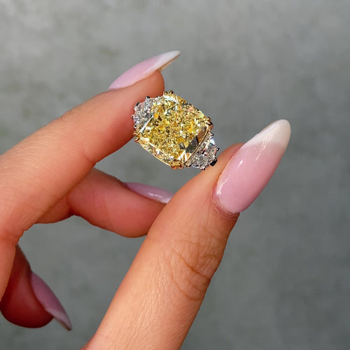 10ct Fancy Light Yellow Cushion Diamond Engagement Ring