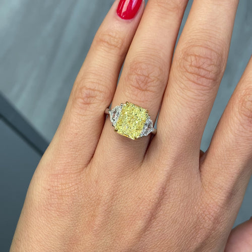 5.02ct Fancy Yellow Elongated Radiant Diamond Engagement Ring