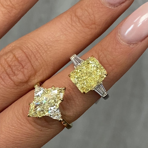 3 Carat Marquise Cut Light Yellow Diamond Three Stone Ring