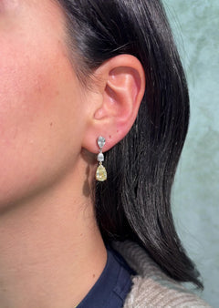 Yellow Diamond Pear Drop Earrings