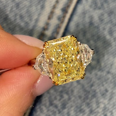 6.72ct Fancy Light Yellow Elongated Radiant Diamond Engagement Ring