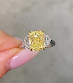3 Carat Fancy Yellow Cushion Diamond Engagement Ring