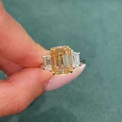 5 Carat Champagne Emerald Diamond Engagement Ring