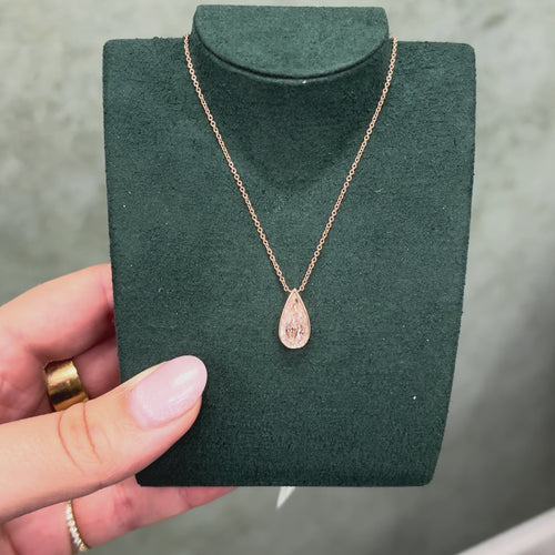 Pink Elongated Pear Diamond in Rose Gold Bezel Pendant