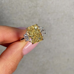 4.04ct Fancy Yellow Elongated Radiant Diamond Engagement Ring