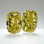 1.84ct and 1.80ct Fancy Intense Yellow Elongated Cushion Cut Diamonds