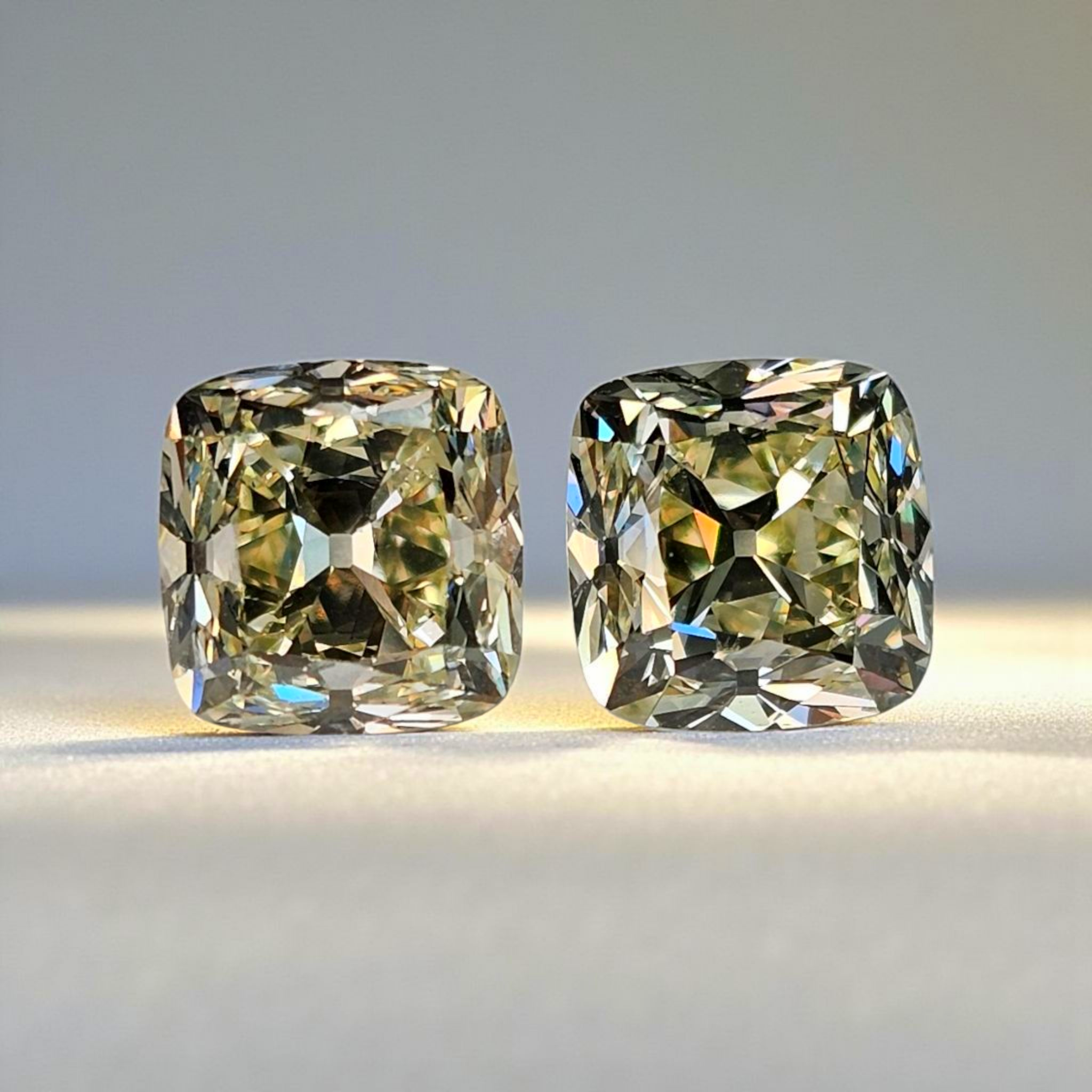 3 Carat Each Warm Yellow Antique Cushion Cut Diamonds - Loose