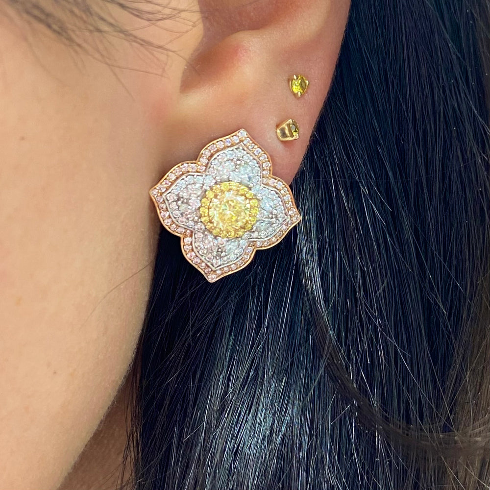 GIA 2ct Yellow Round diamond stud earrings at Rare Colors by Namdar, 5th Avenue New York