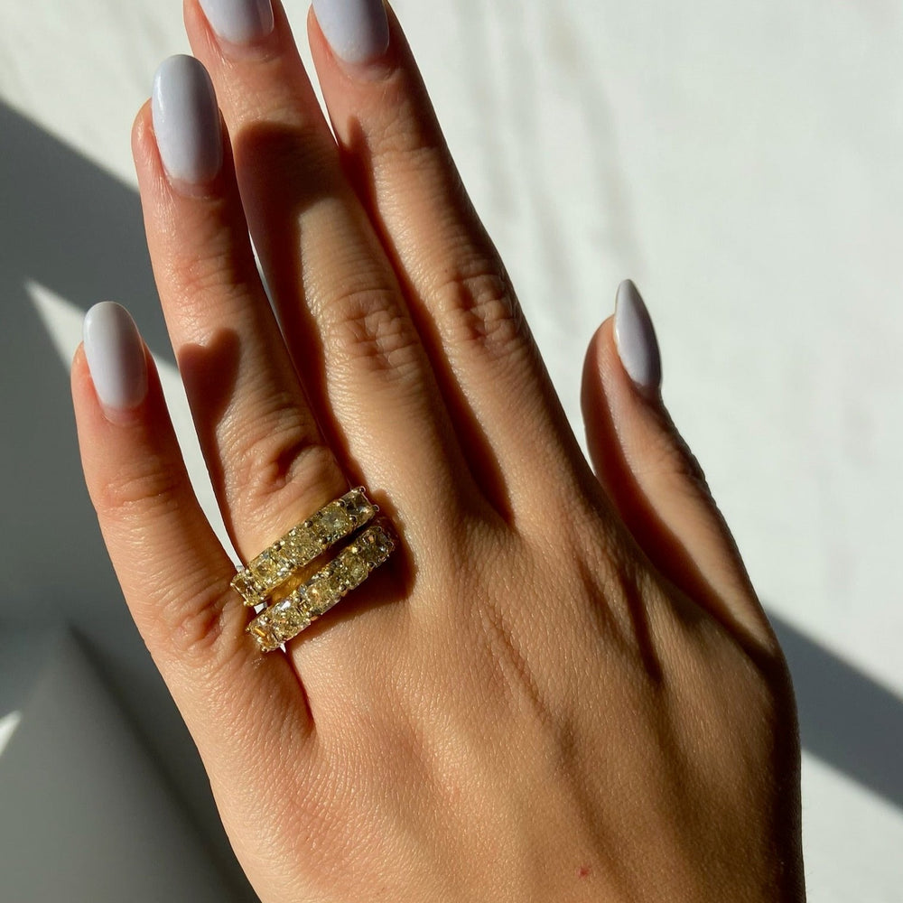 Fancy Yellow Radiant diamond band, handcrafted by Rare Colors by Namdar