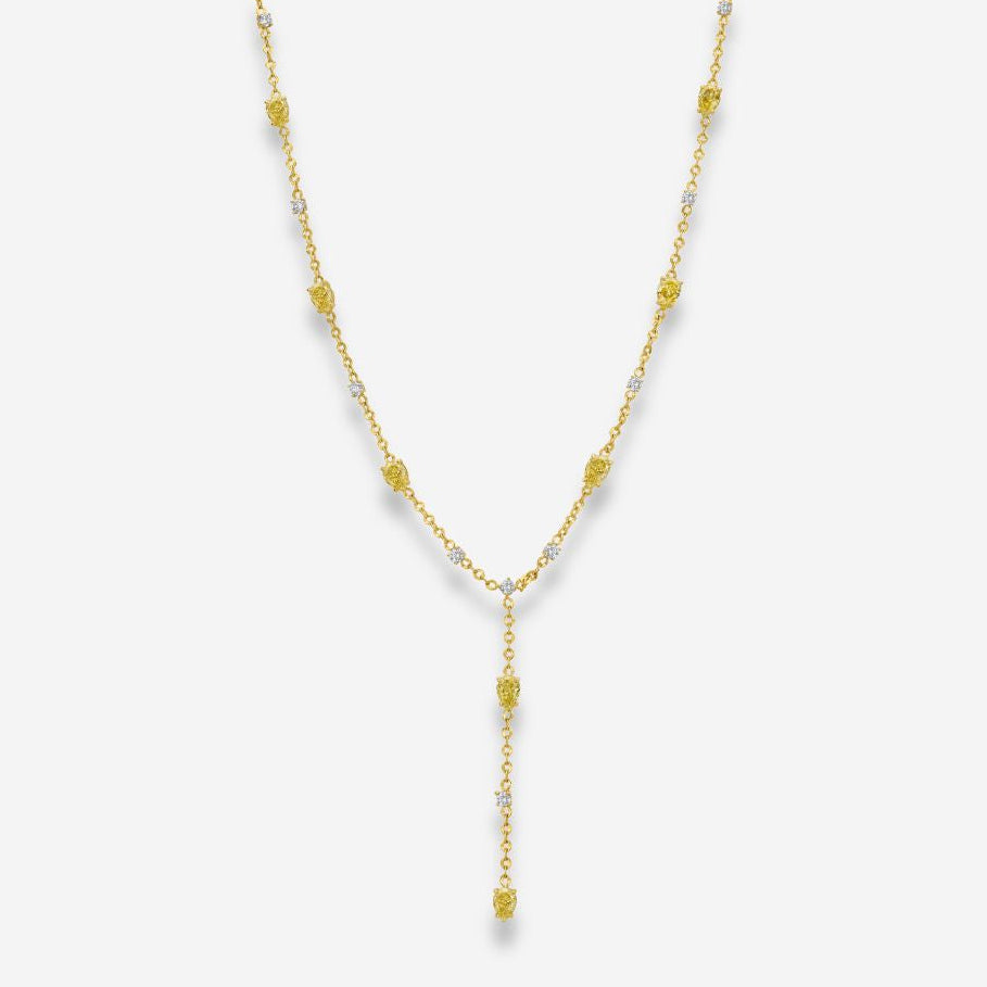8.5ct Fancy Yellow Pear diamond lariat necklace, handcrafted by Rare Colors by Namdar