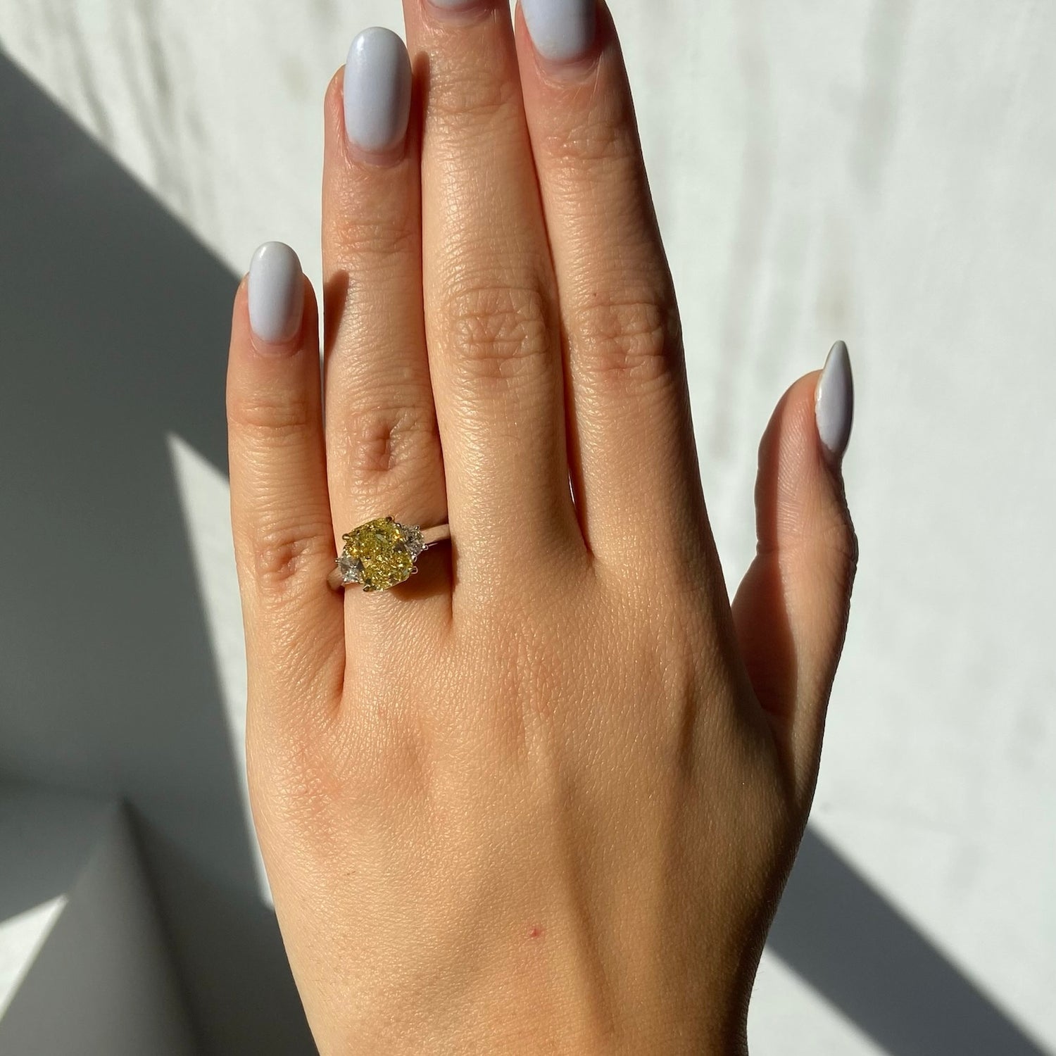 3ct Fancy Yellow Elongated Radiant diamond engagement ring by Rare Colors by Namdar, New York City