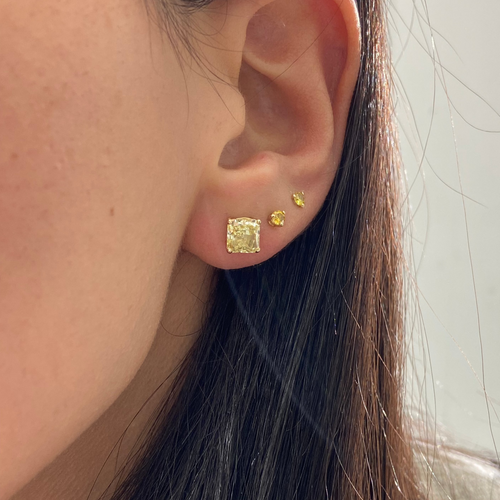 Old money yellow diamond studs. yellow radiant. yellow diamond earring. yellow diamond studs with a VS2 and SI1 Clarity.