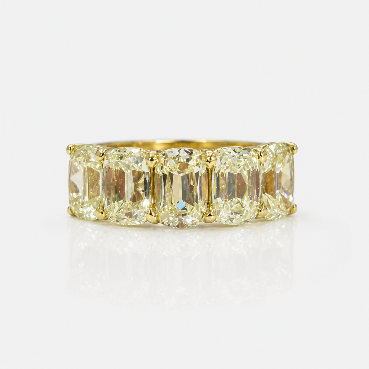 6 Carat Antique Cushion Yellow Diamond Half Eternity Band