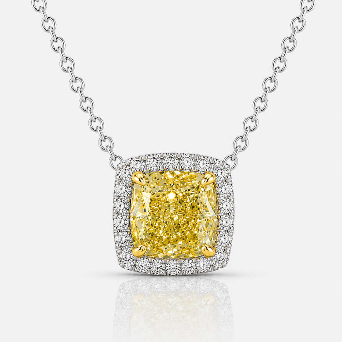 2.7 Carat Fancy Yellow Cushion Diamond Halo Pendant