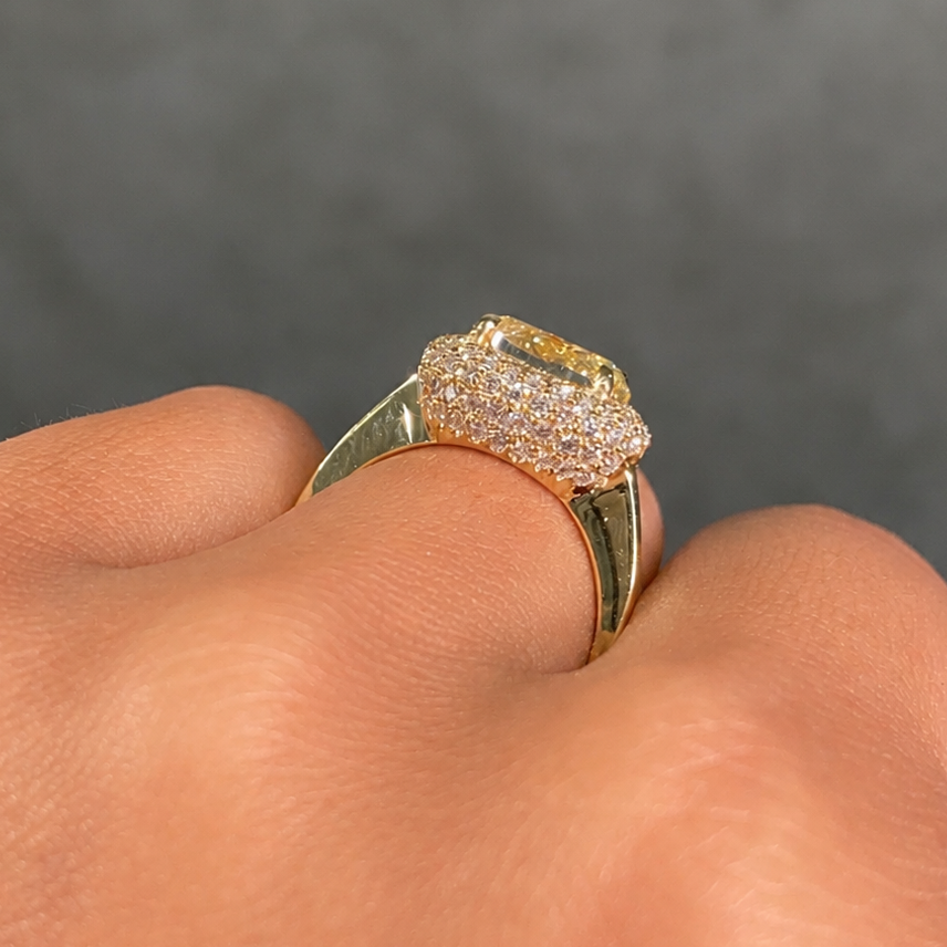 3ct GIA Fancy Light Yellow Oval Diamond Cobblestone Engagement Ring