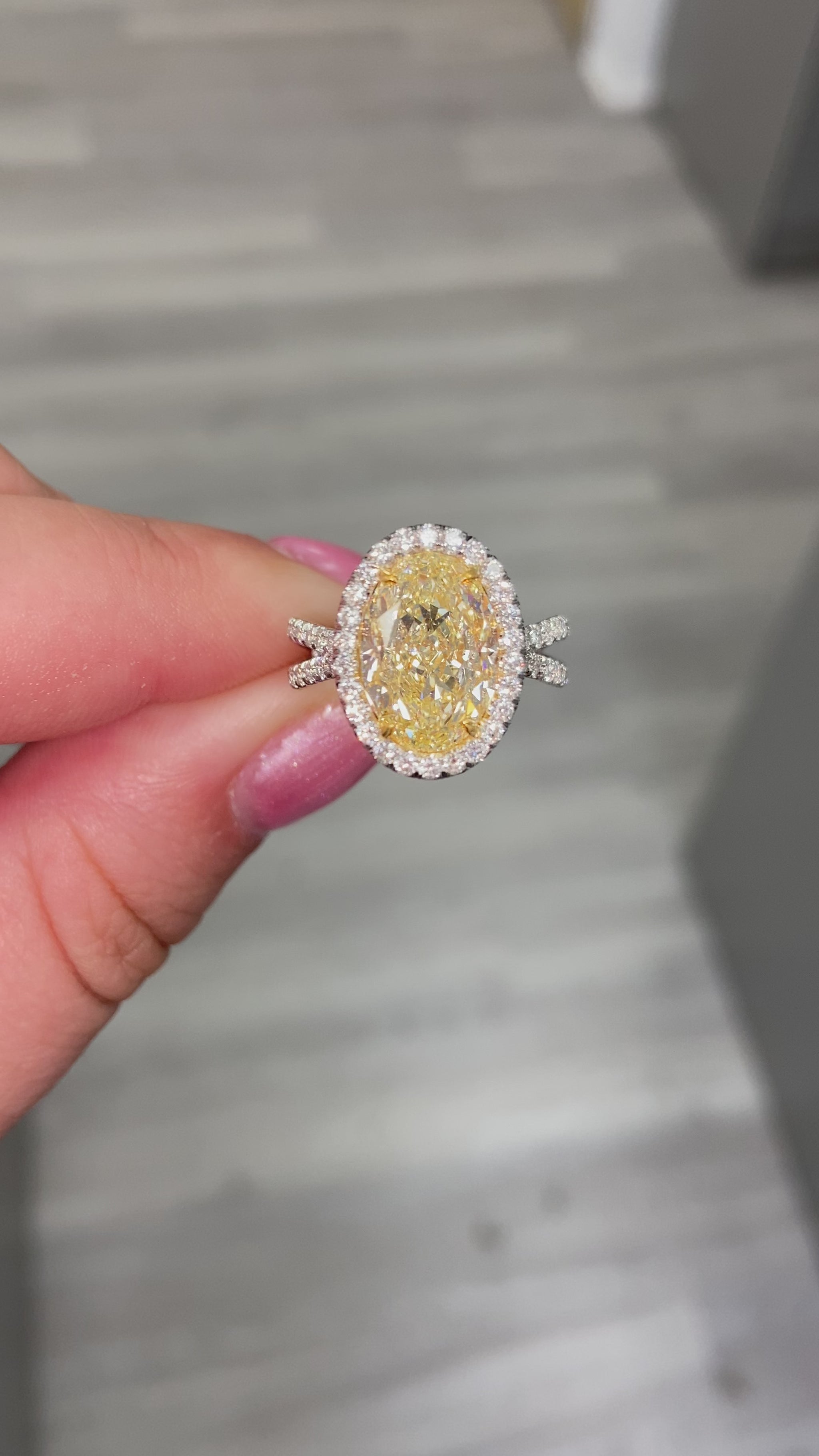 Yellow diamond oval ring. Oval diamond engagement ring. canary yellow oval. halo diamond ring. oval diamond ring