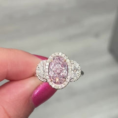 2 carat pink diamond oval. Light pink diamond oval. Natural pink diamond oval. Gia certified pink diamond. Light pink diamond oval ring. Pink diamond engagement ring.