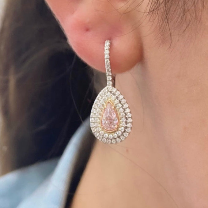 1.68ct Light Pink Pear diamond drop earrings by Rare Colors by Namdar, New York City