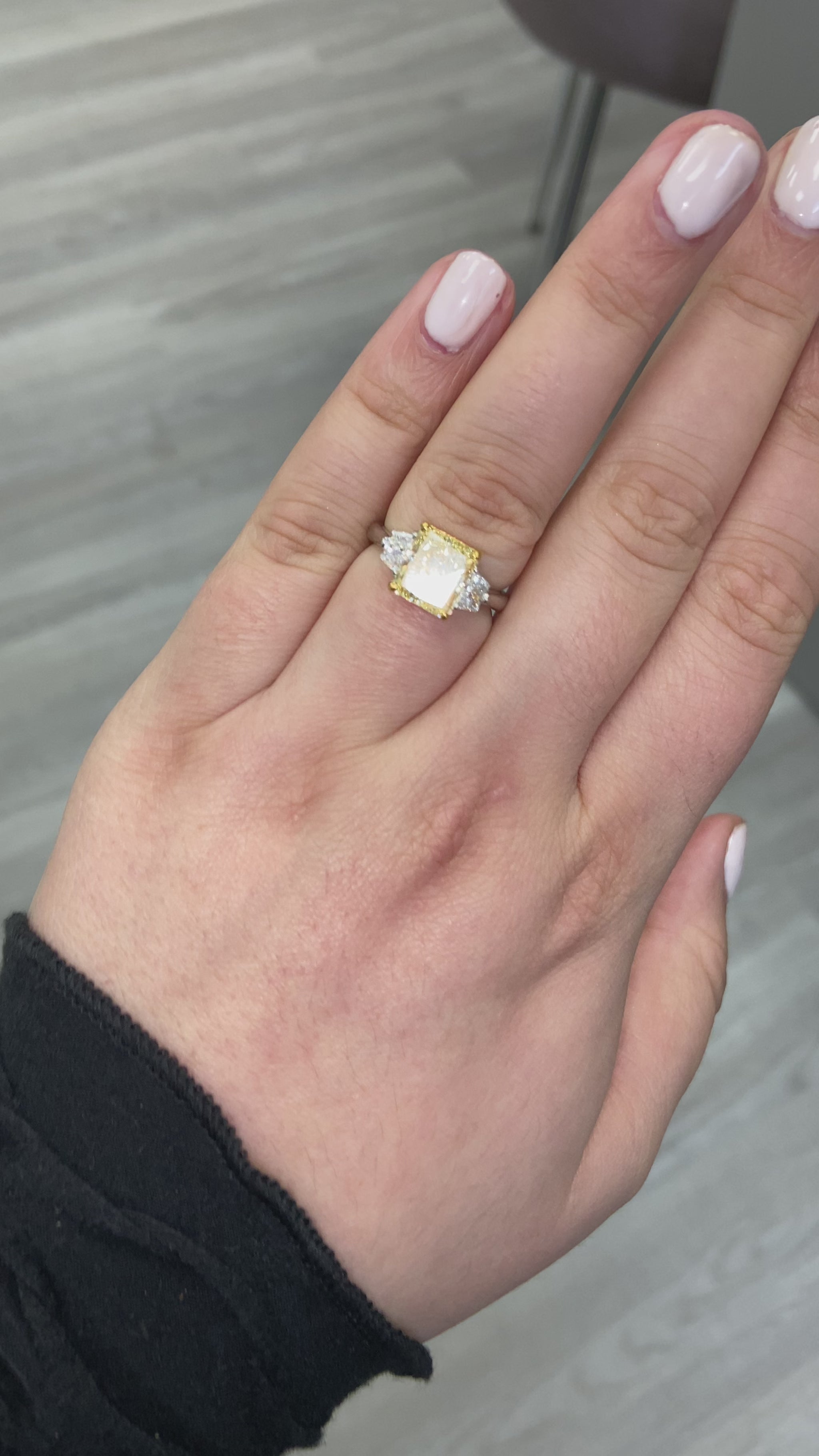 3 carat yellow diamond. yellow diamond ring. yellow diamond 3 stone ring. yellow diamond radiant cut. fancy yellow diamond. Buy yellow diamonds.