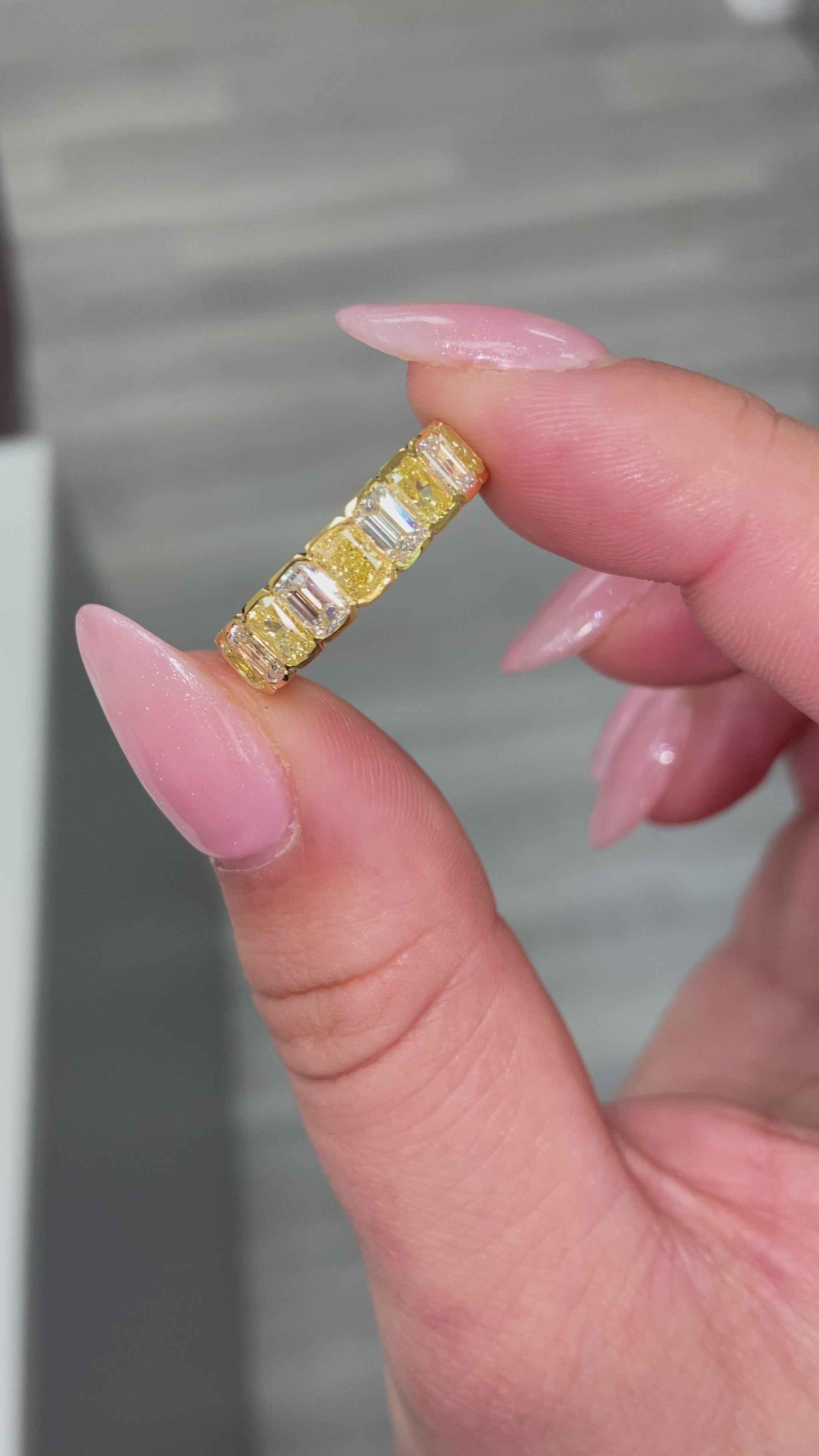 Alternating Fancy Yellow and White Diamond Eternity Band
