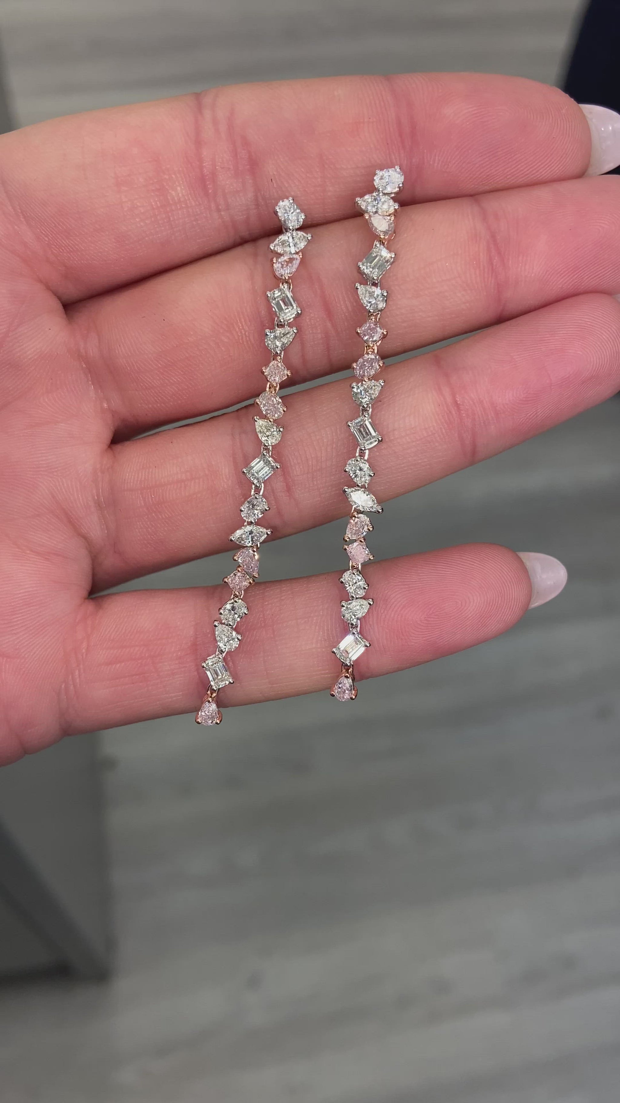 Pink diamond bracelet. Pink diamond earrings. Simple diamond earrings. Multi shape diamond earrings.