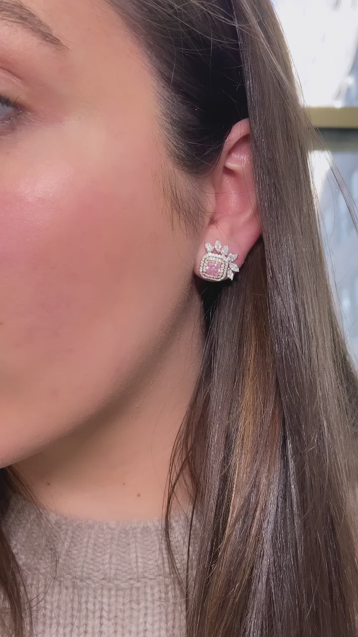 Unique pink diamond earrings. pink diamond studs. natural pink diamonds. GIA pink diamonds. 