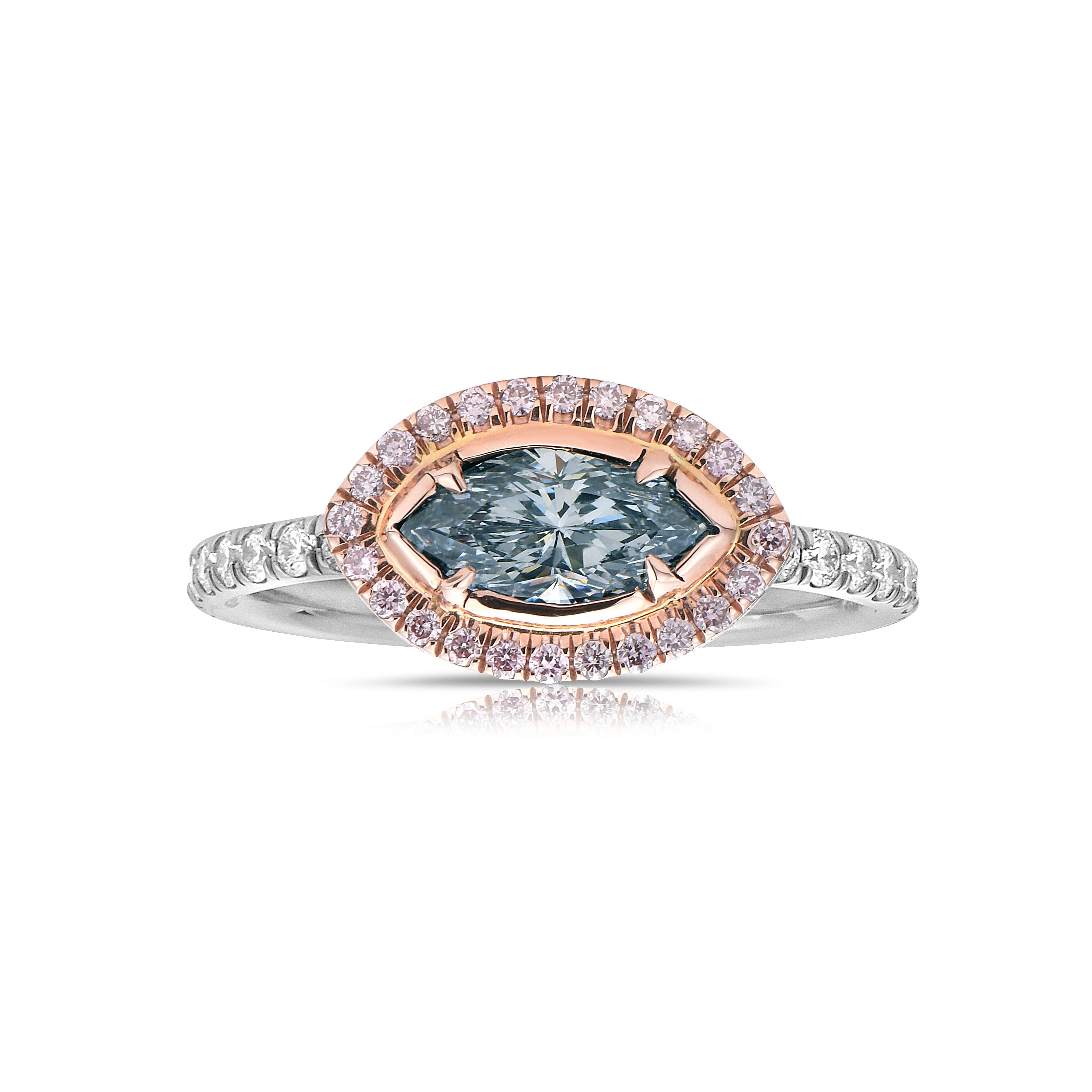 Unique Blue Diamond Ring. Blue Diamond Marquis shape.