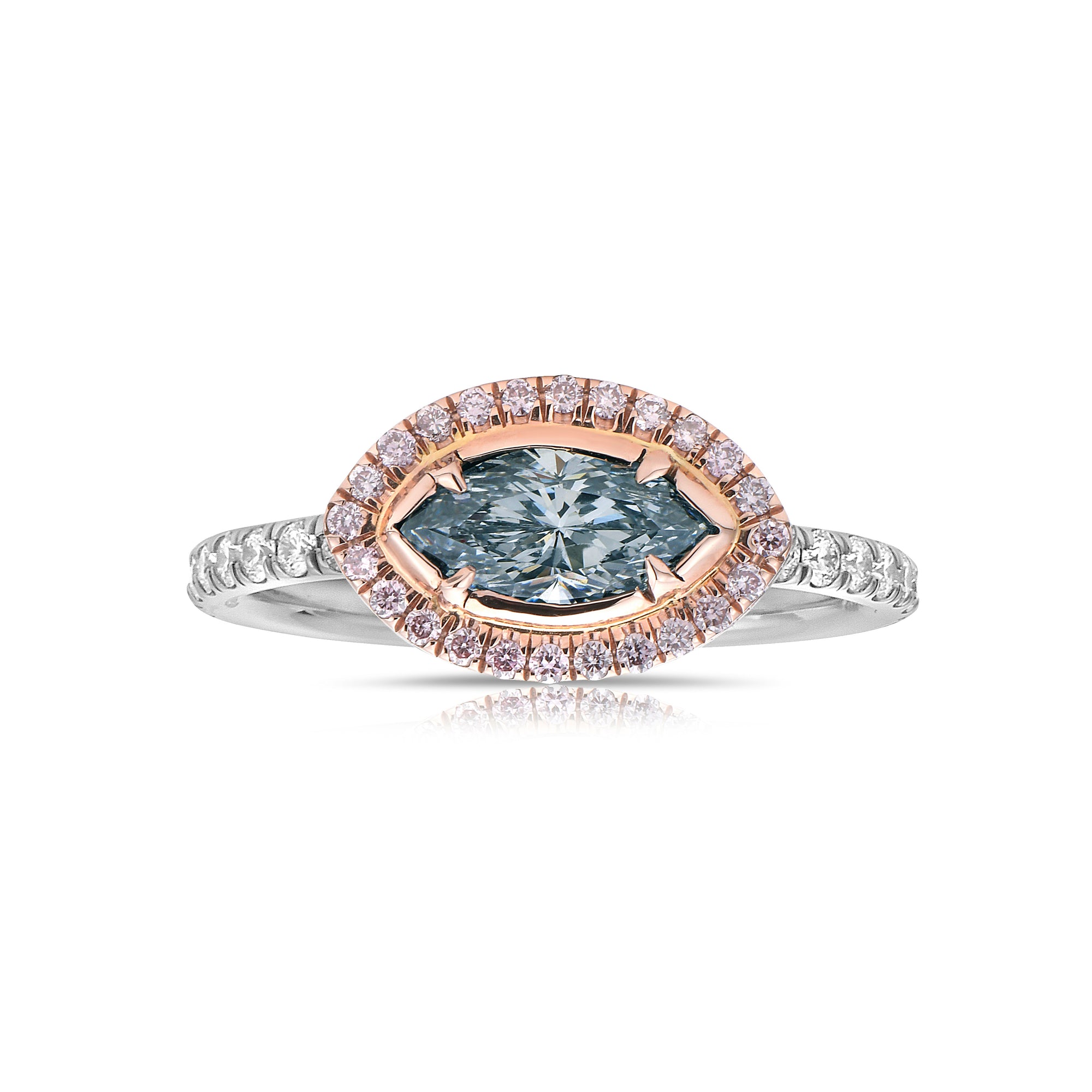 Unique Blue Diamond Ring. Blue Diamond Marquis shape.