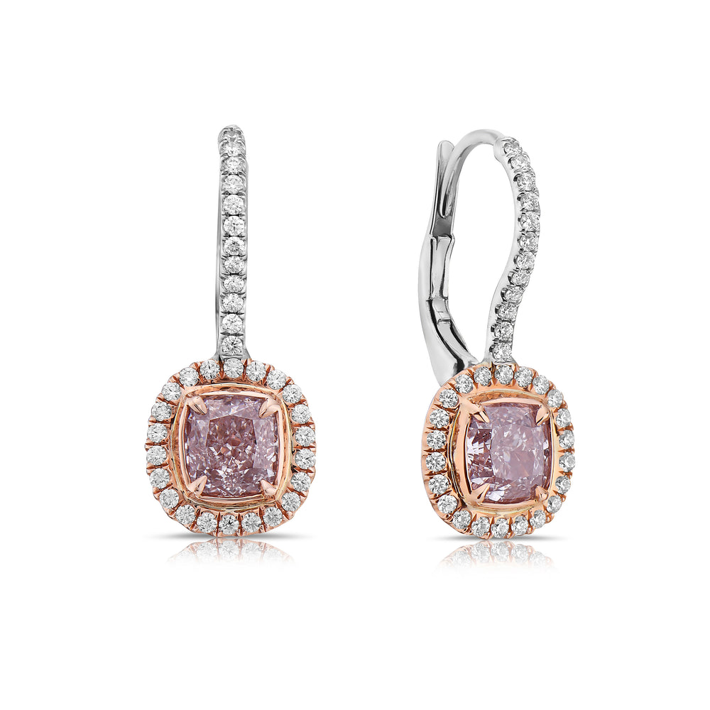 Natural 2.92ct Pink Cushion diamond drop earrings — Rare Colors by Namdar NYC