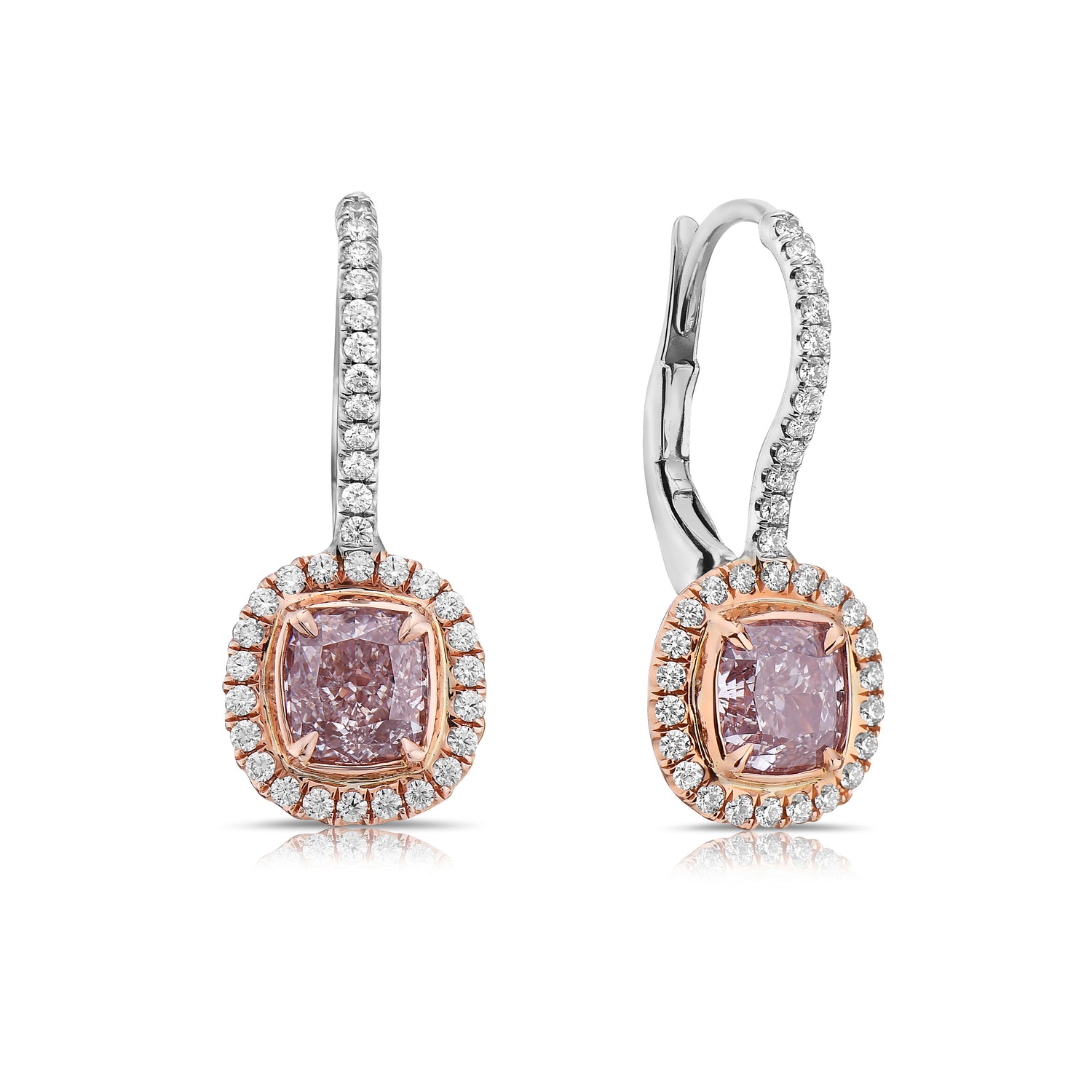 Natural 2.92ct Pink Cushion diamond drop earrings — Rare Colors by Namdar NYC