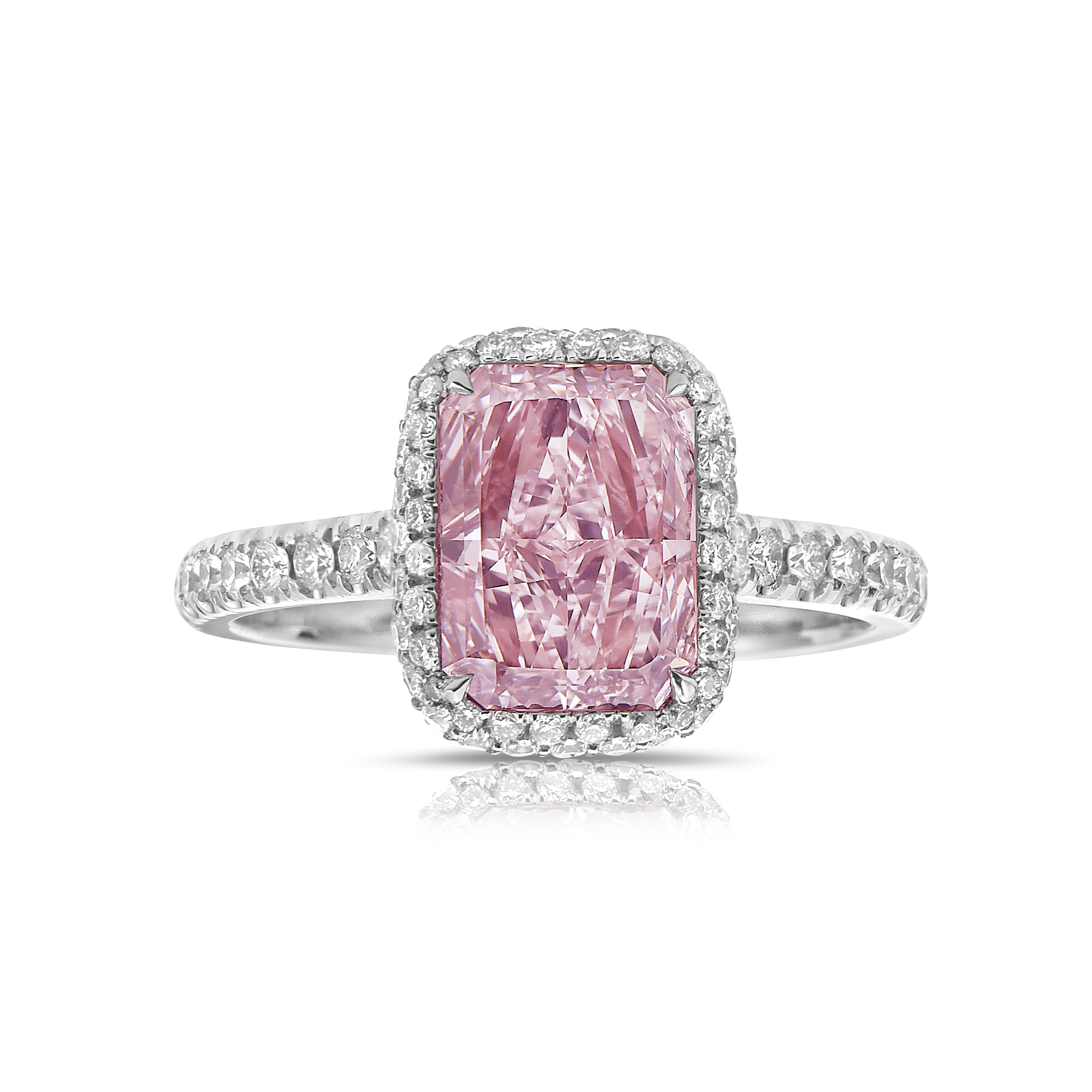 Unique pink diamond ring. pink radiant cut diamond. light pink diamond.