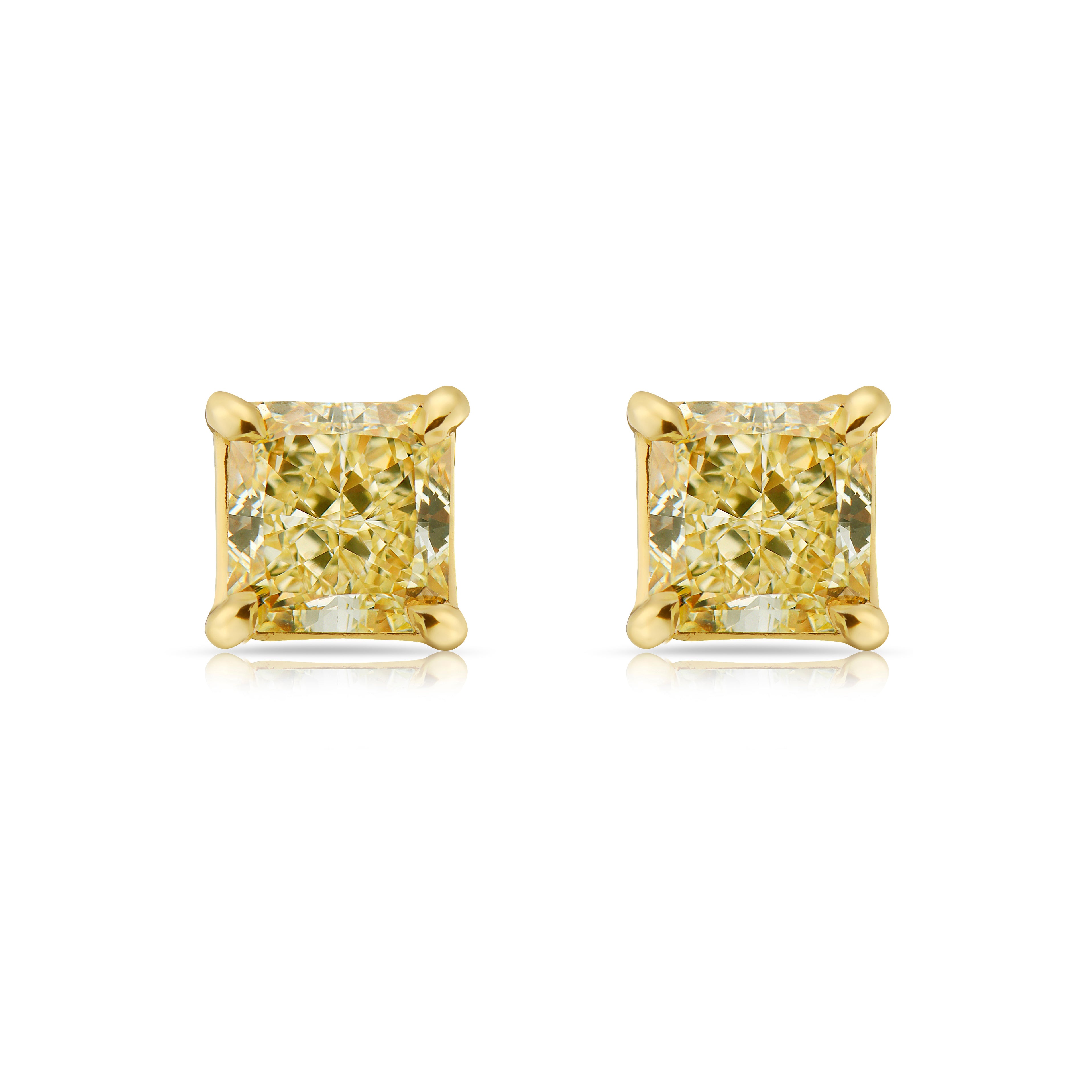 Old money yellow diamond studs. yellow radiant. yellow diamond earring. yellow diamond studs with a VS2 and SI1 Clarity.