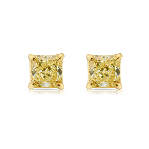 Old money yellow diamond studs. yellow radiant. yellow diamond earring. yellow diamond studs with a VS2 and SI1 Clarity.