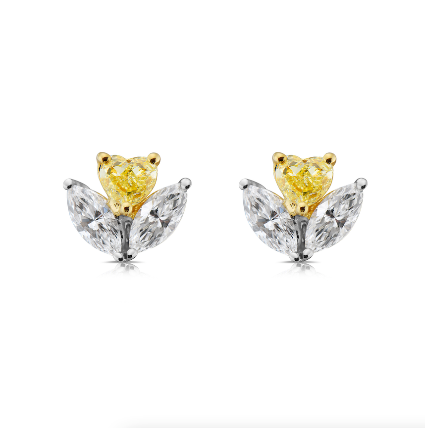 Fancy yellow diamond studs. everyday diamond studs.