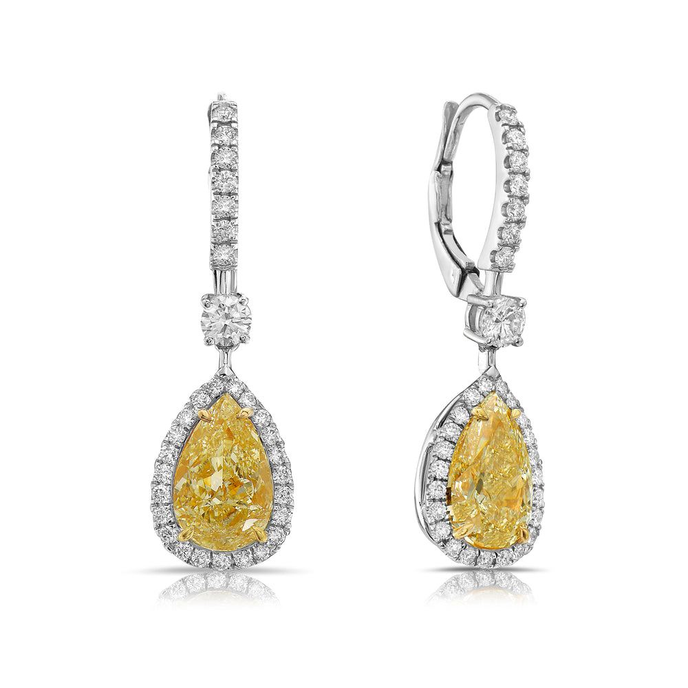 Natural 4ct Light Yellow Pear diamond earrings — Rare Colors by Namdar NYC