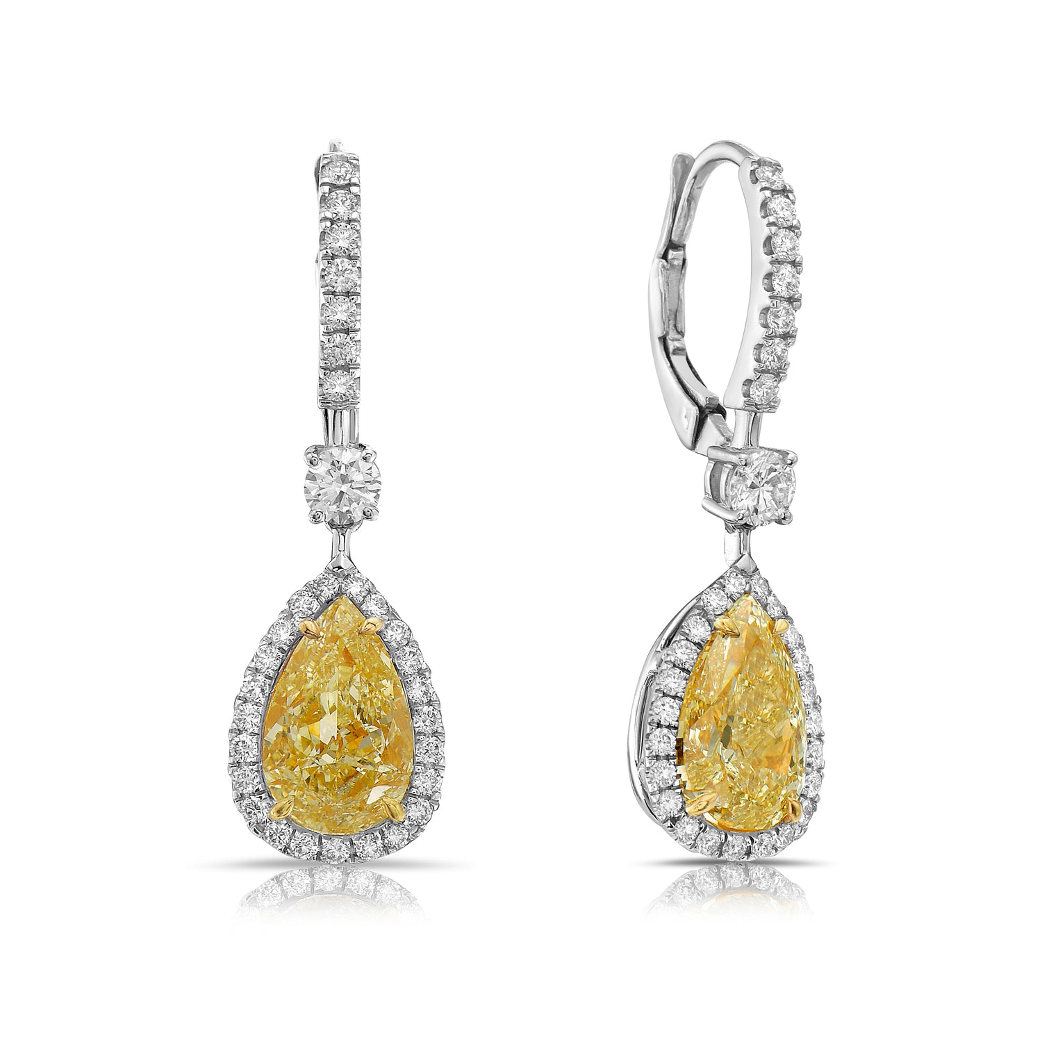 Natural 4ct Light Yellow Pear diamond earrings — Rare Colors by Namdar NYC