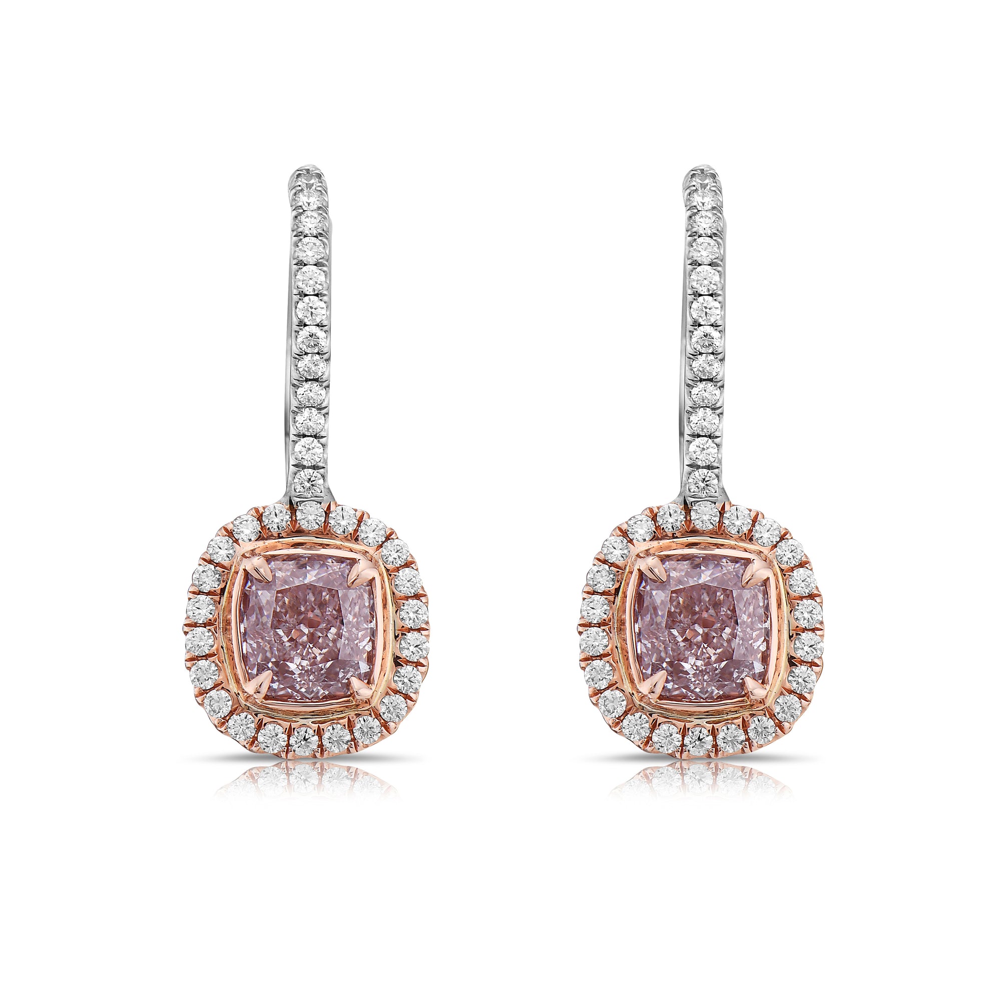 2.92ct Pink Cushion diamond drop earrings by Rare Colors by Namdar, New York City